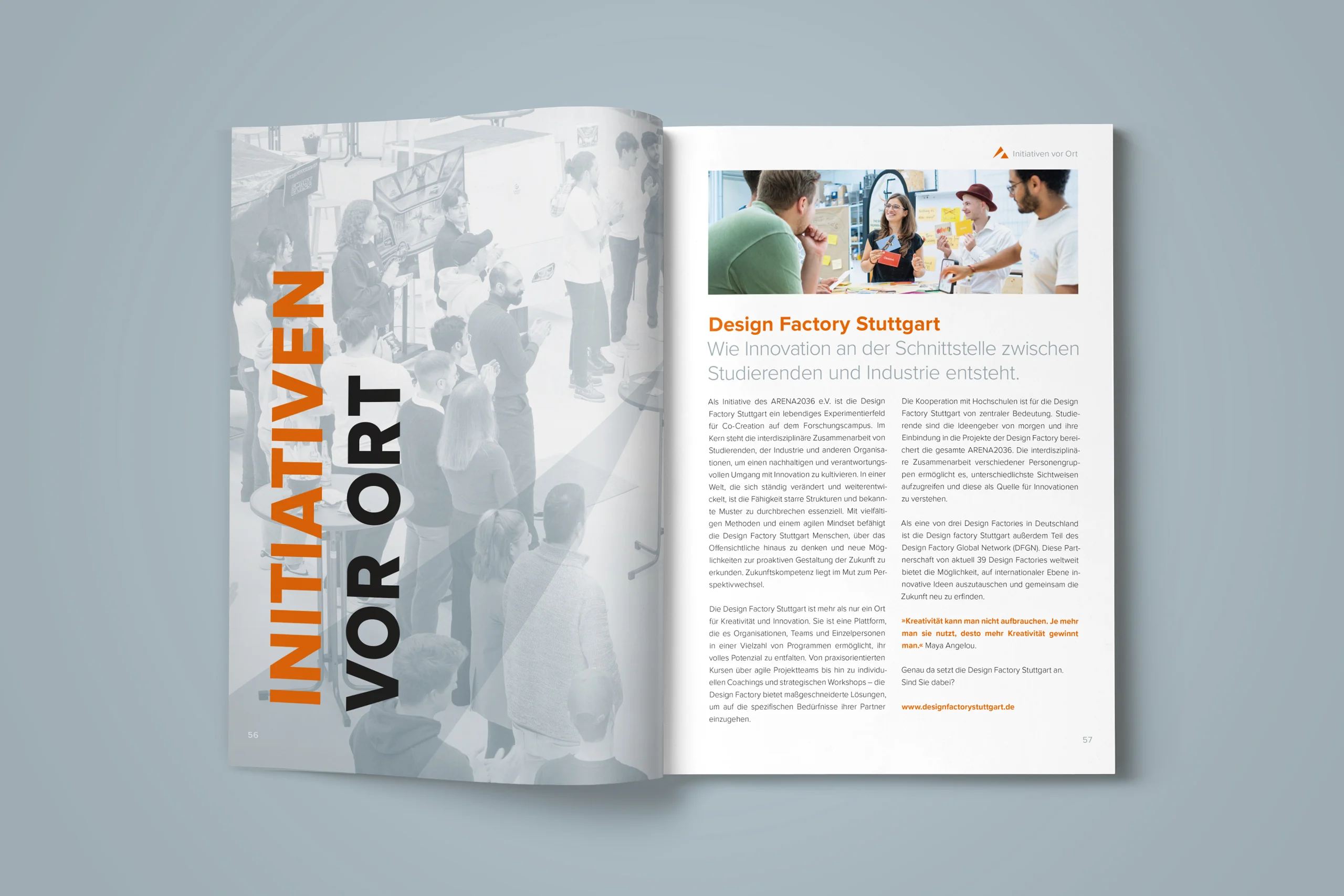 Strukturiertes Broschürendesign mit hoher Lesbarkeit für ARENA2036