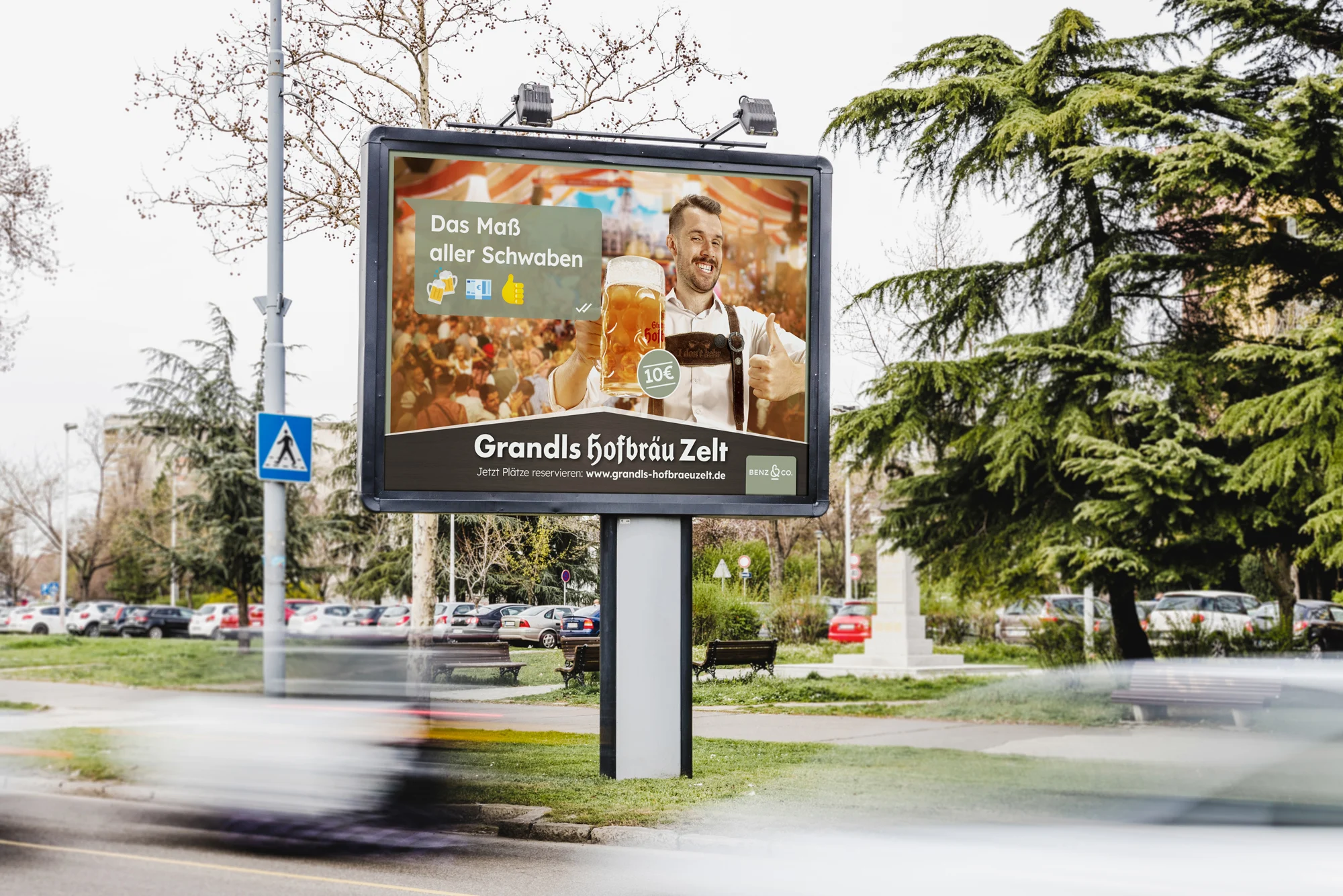 Humorvolles Kampagnenmotiv für das Grandls Hofbräu Zelt auf dem Wasen