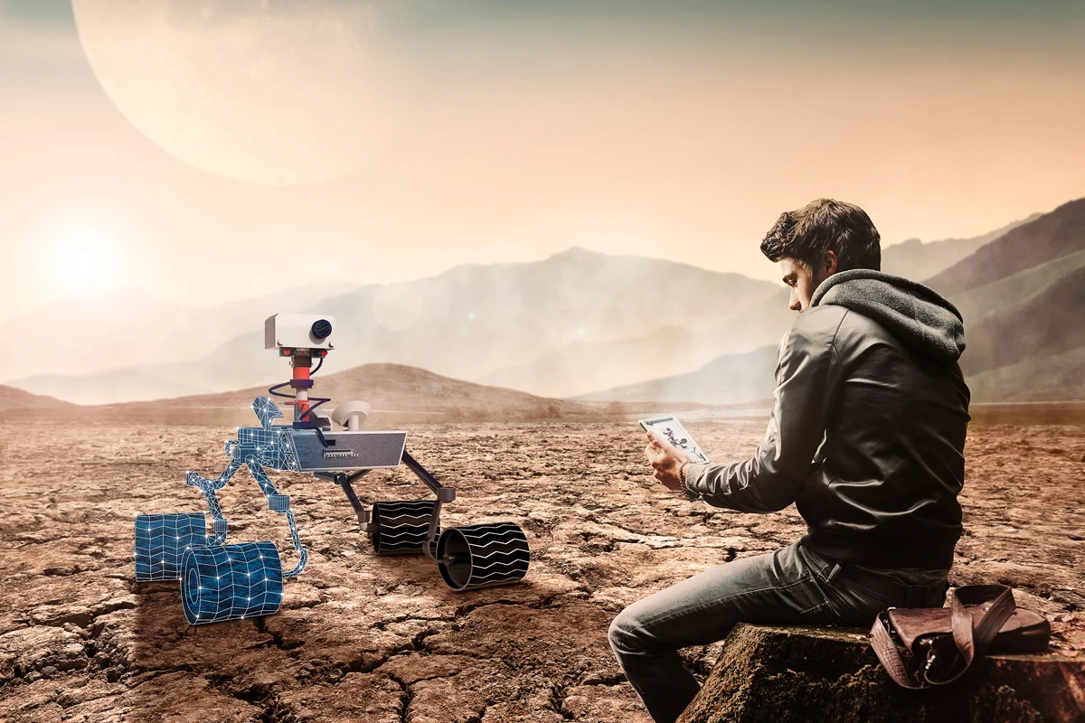 Bildgestaltung Marslandschaft mit Rover